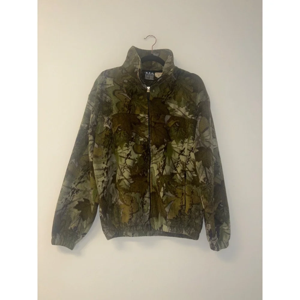 Above Sea Level 10K Mens Camo Leaf Print Fleece Full Zip Jacket Green Brown M